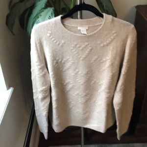 Textured Heart Pattern Neutral Crewneck Sweater